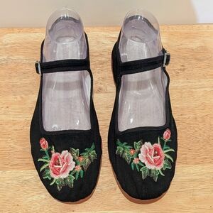 NWOT Beckwoman 41 Vintage Deadstock Cotton Mary Jane Shoes with Flowers